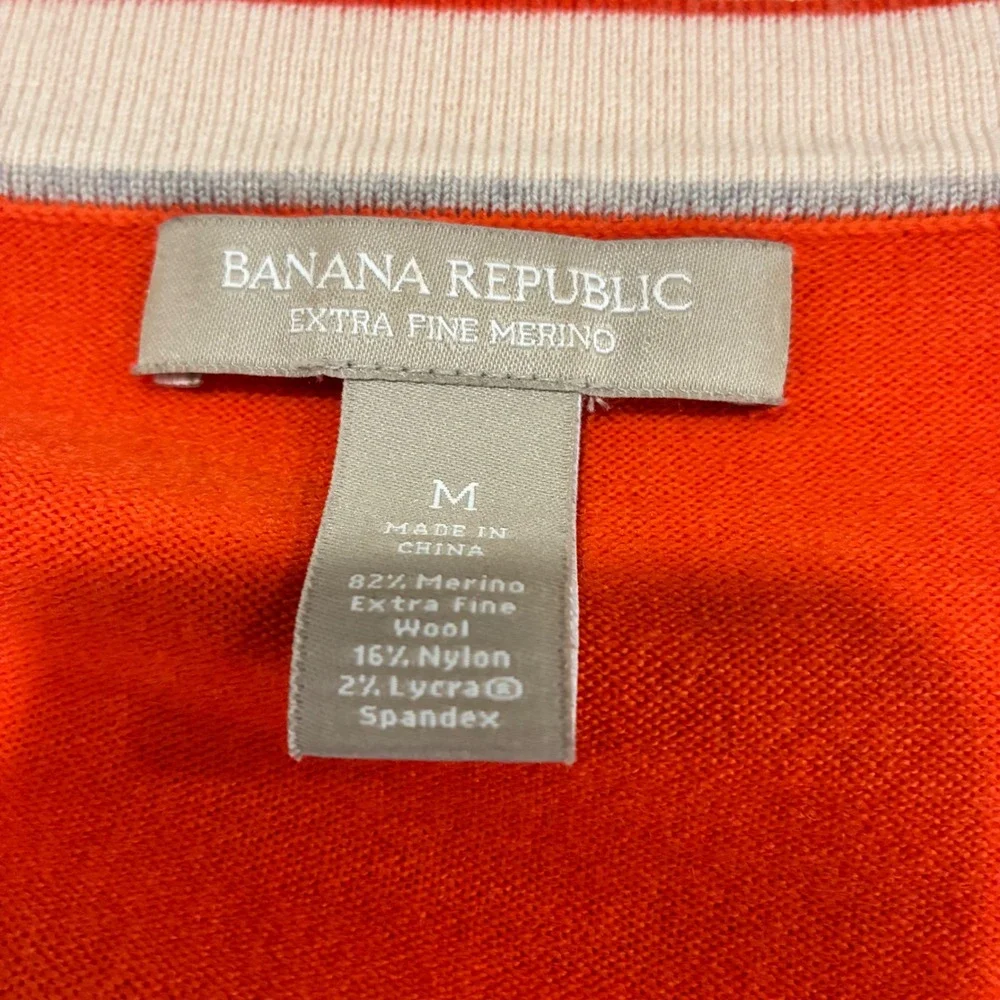 Banana Republic Orange Merino Wool Blend Sweater Womens V‎ Neck Lightweight Knit